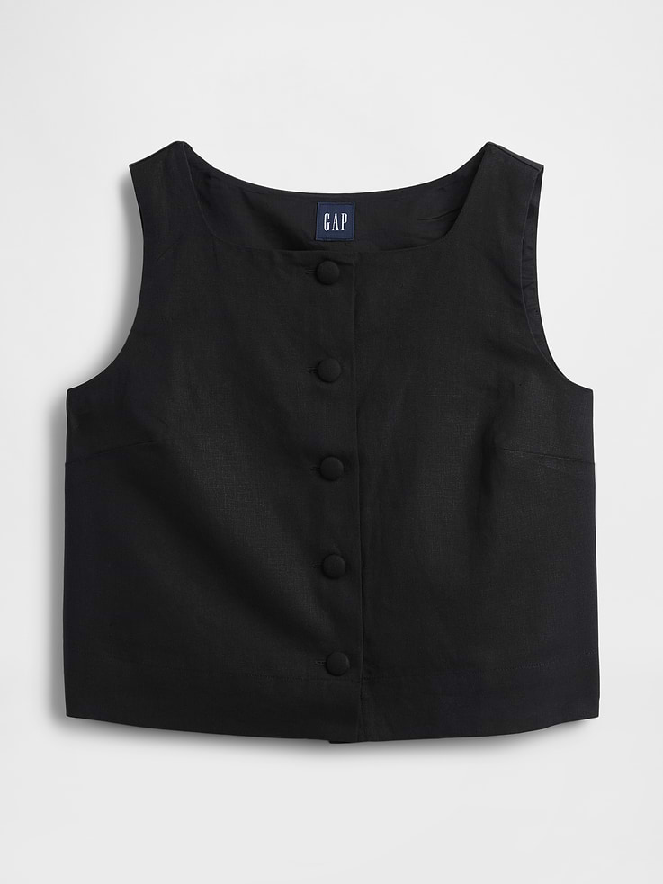 Image number 6 showing, Linen-Blend Button-Front Shell Top