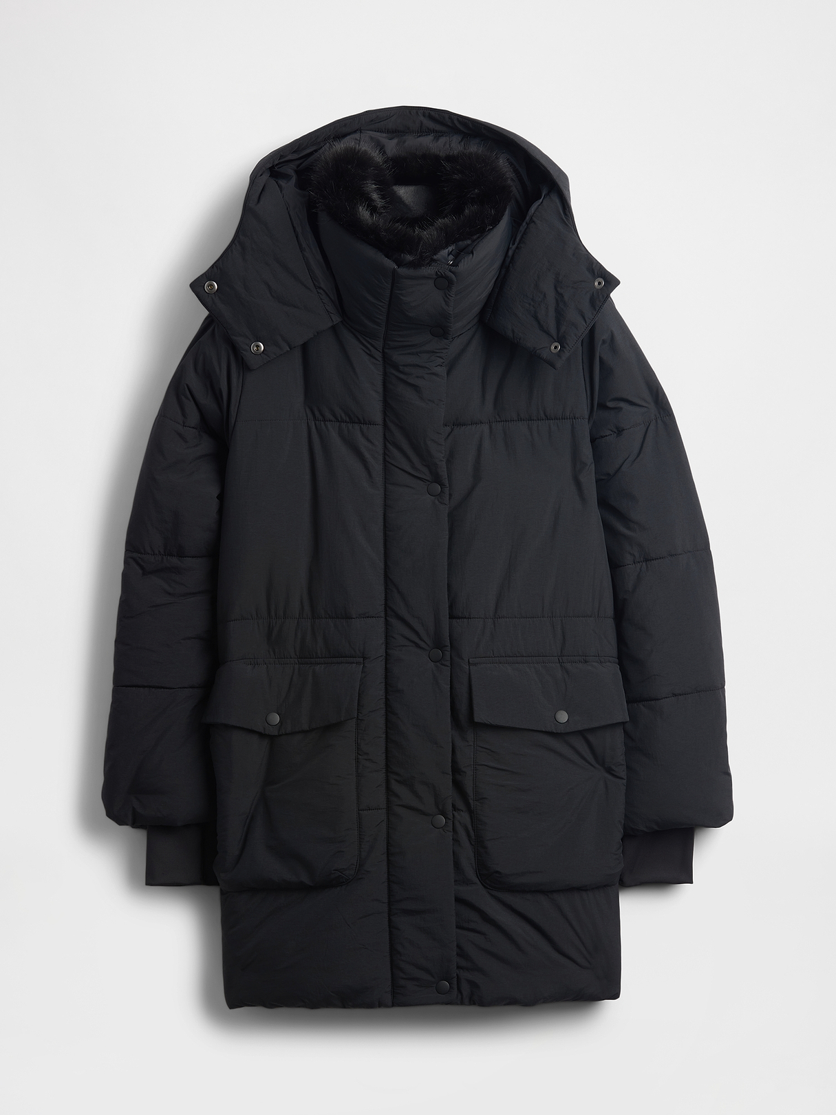 Faux Fur-Trim Midi Puffer Jacket | Gap