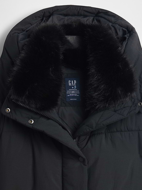 Faux Fur-Trim Midi Puffer Jacket