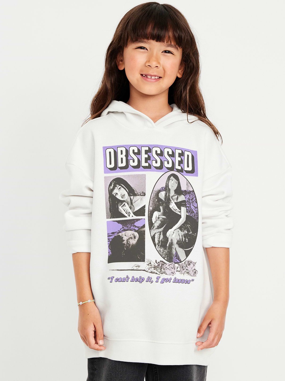 Image number 1 showing, Olivia Rodrigo™ Oversized Graphic Tunic Pullover Hoodie for Girls