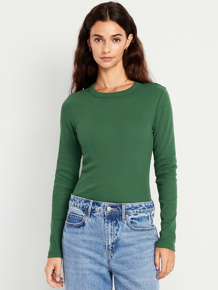 L'image numéro 1 présente T-shirt ajusté à col rond et à manches longues