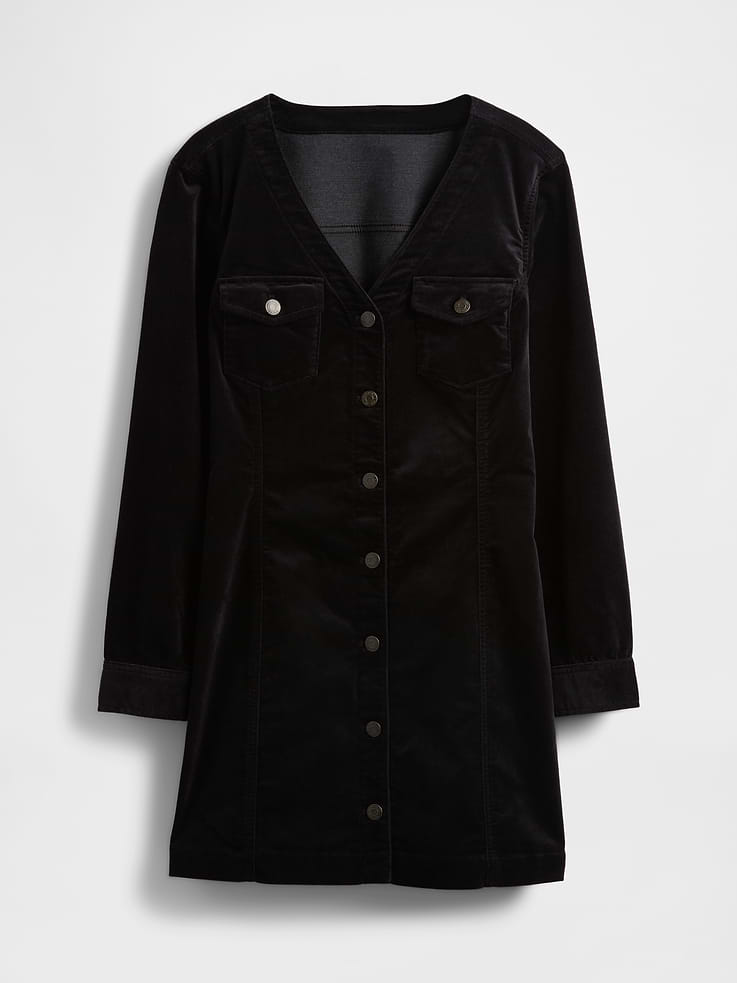 Image 7 de 7, Robe courte en velours avec poche et col en V