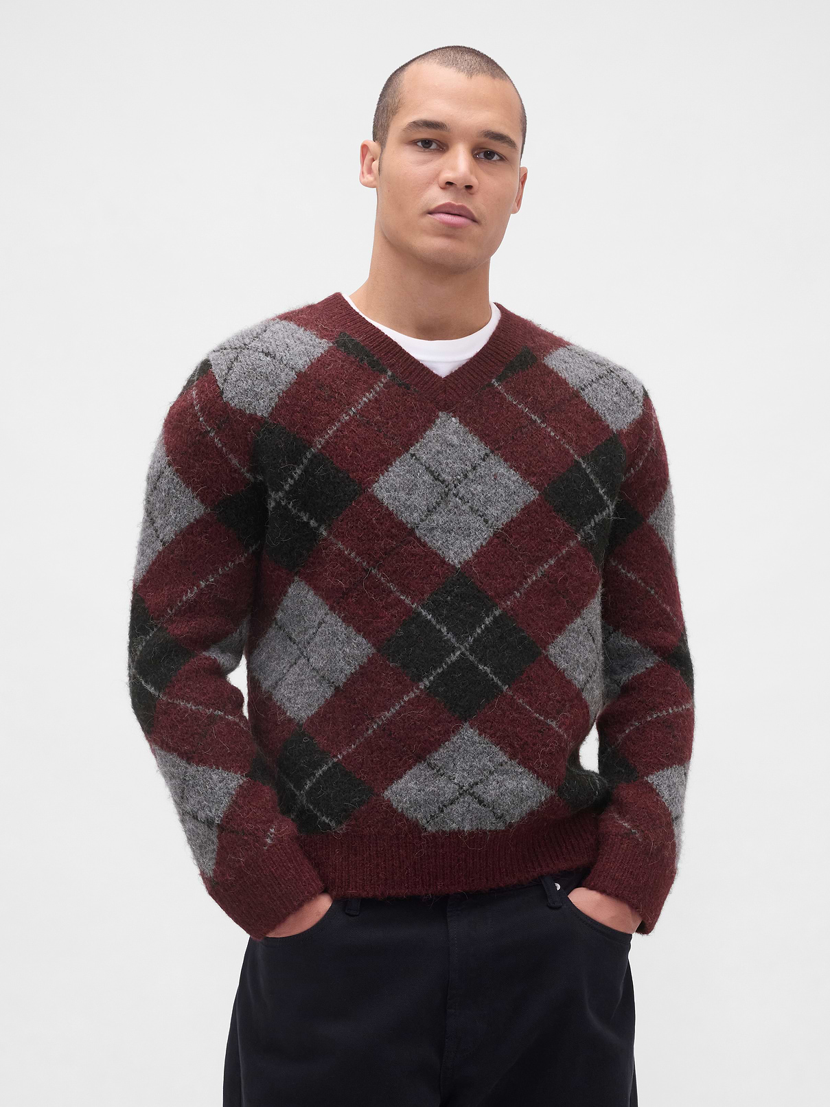 Brushed Argyle Sweater
