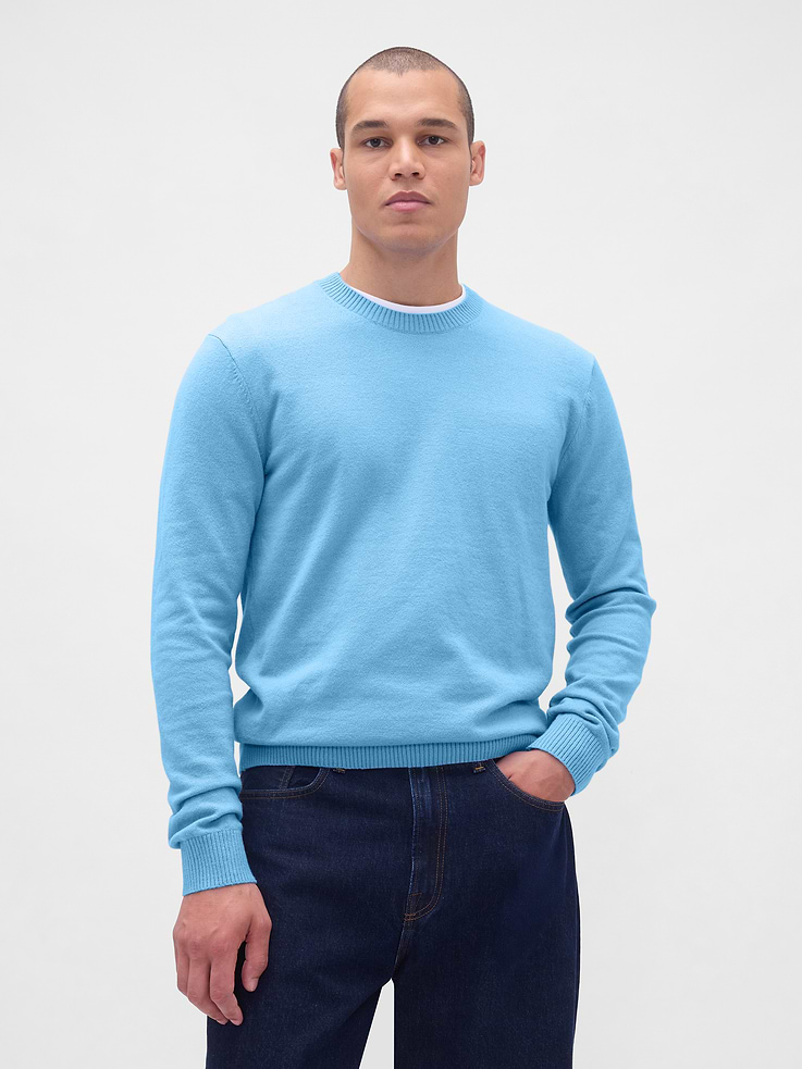 Image 1 of 5, Our bestselling fabric that feels cashmere-soft. Crafted in a midweight plush yarn. Refined with a special brushed technique. It's everyday luxury., Supersoft cotton-blend sweater., Crewneck., Long sleeves., Banded hem., This product was made in a factory that invests in gender equity and women’s empowerment through RISE. Learn more at gapinc.com/equity., Product #800322