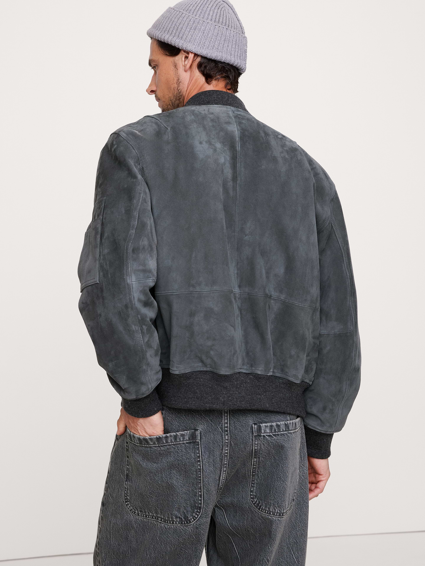 Image number 2 showing, Suede Bomber Jacket with Quilted Lining