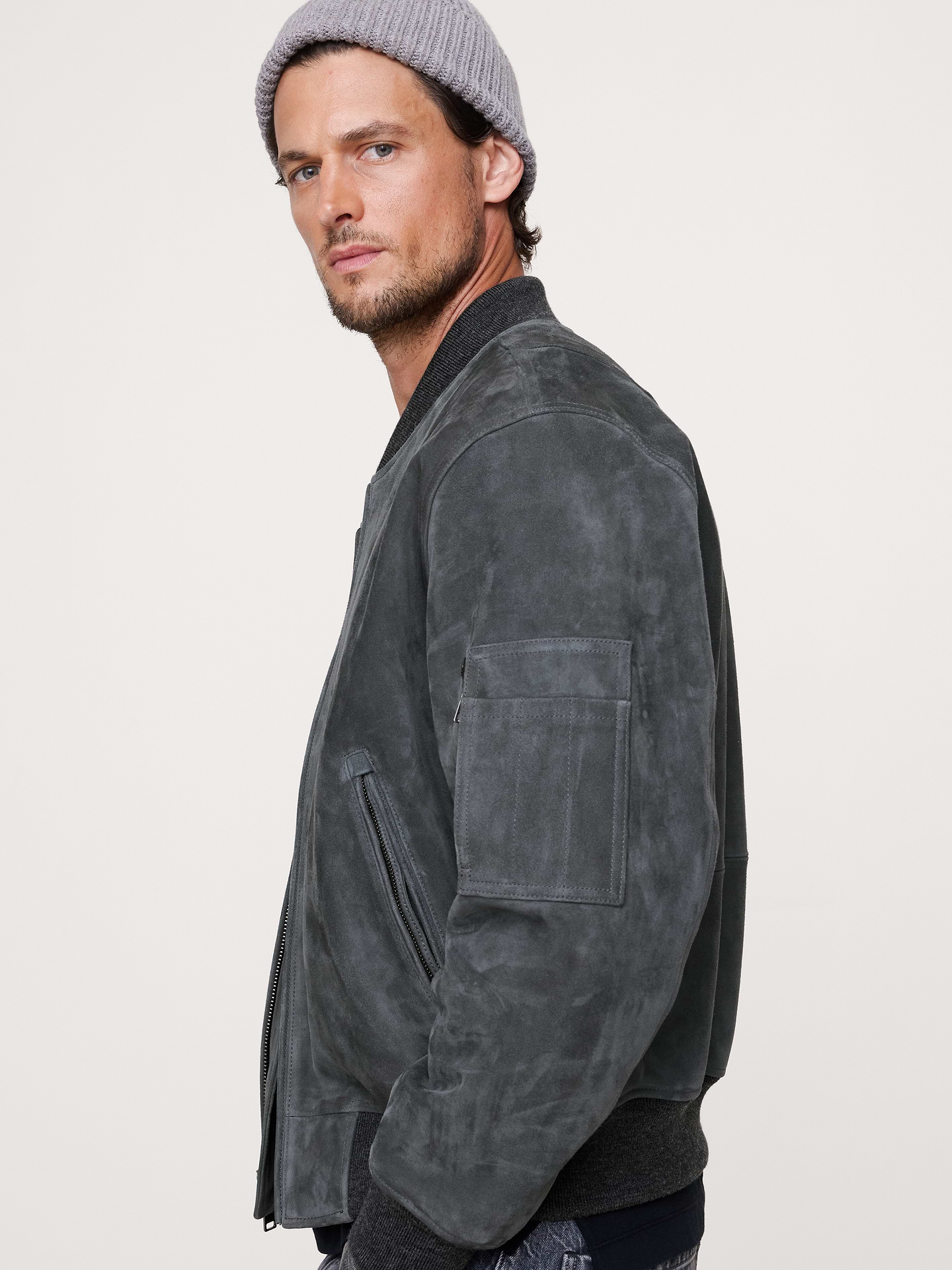 Image number 3 showing, Suede Bomber Jacket with Quilted Lining