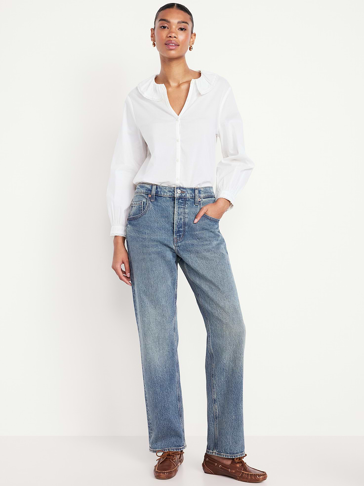 Image number 1 showing, Mid-Rise Slouchy Straight Jeans