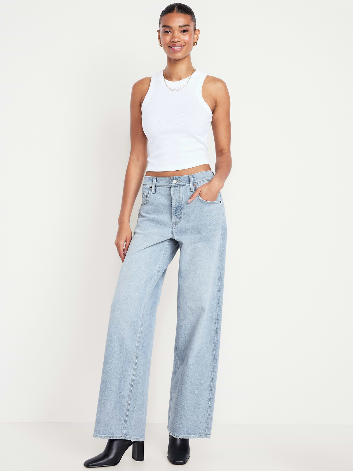 L'image numéro 1 présente Jean coupe détendue à jambe large à taille mi-basse
