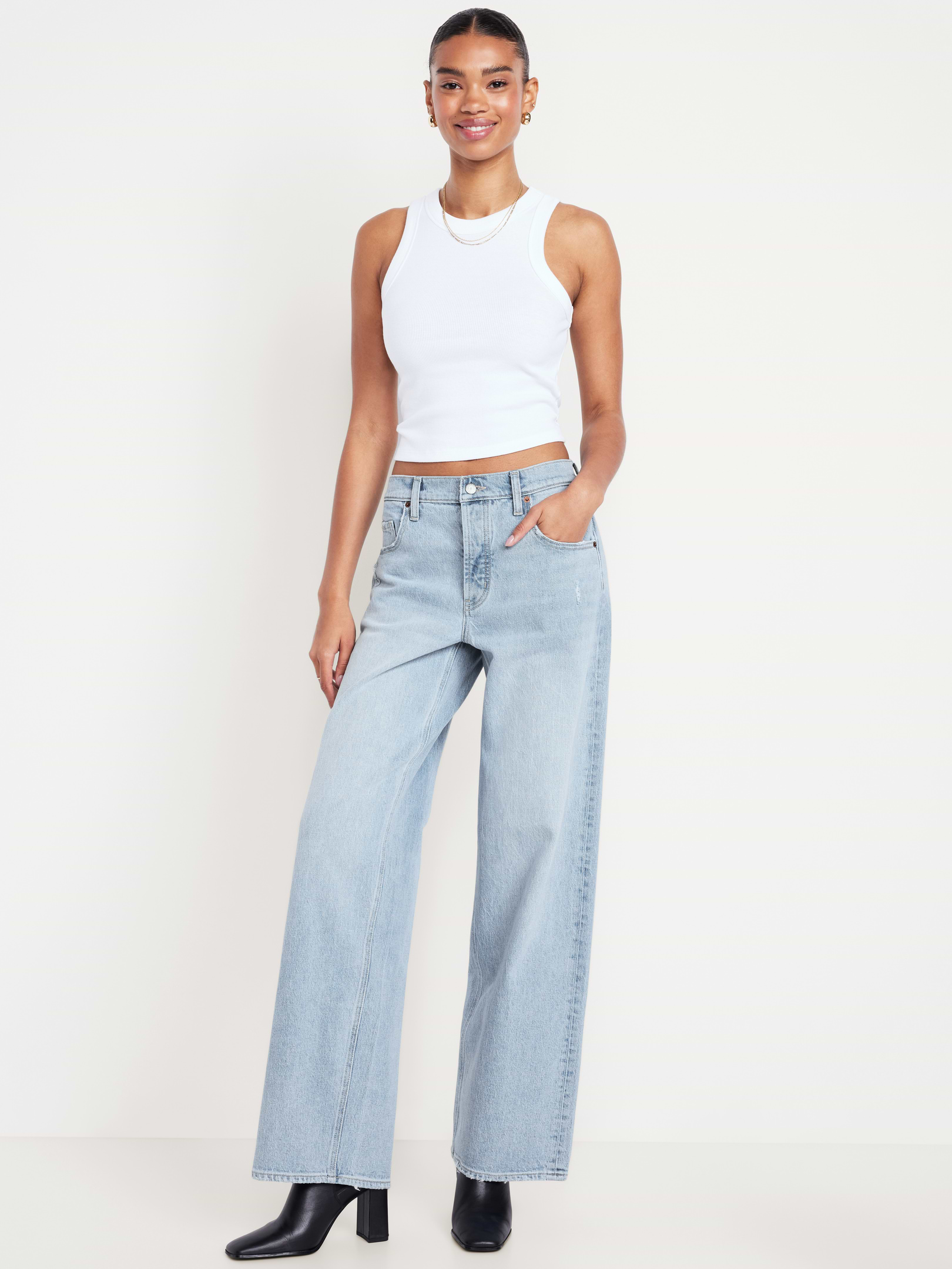 L'image numéro 1 présente Jean coupe détendue à jambe large à taille mi-basse