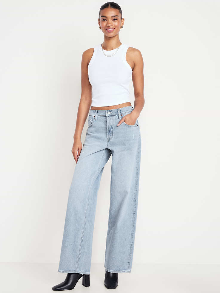 Image number 1 showing, Mid-Rise Slouchy Wide-Leg Jeans