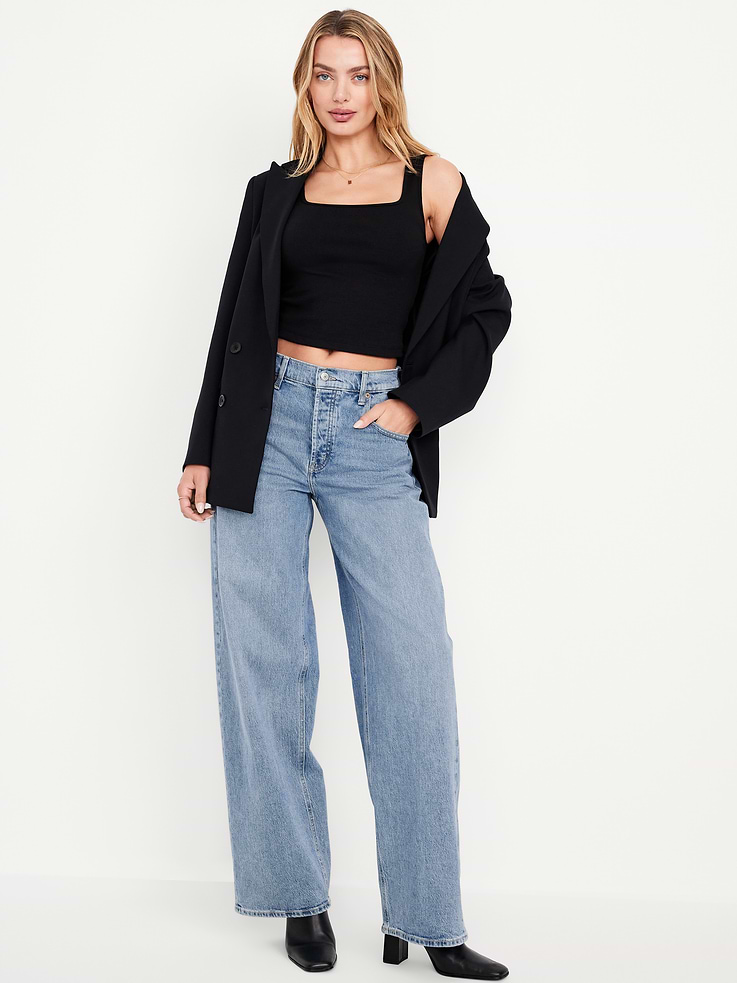 Image number 1 showing, Mid-Rise Slouchy Wide-Leg Jeans