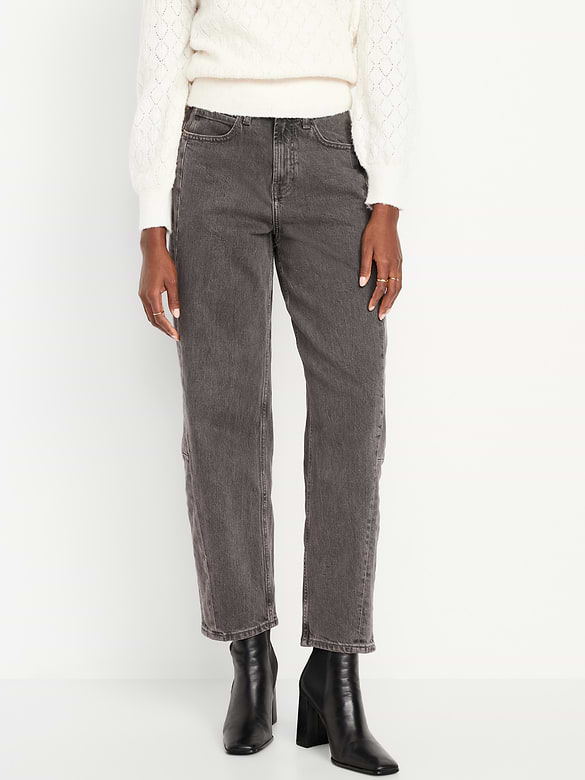 High-Waisted Baggy Barrel Ankle Jeans