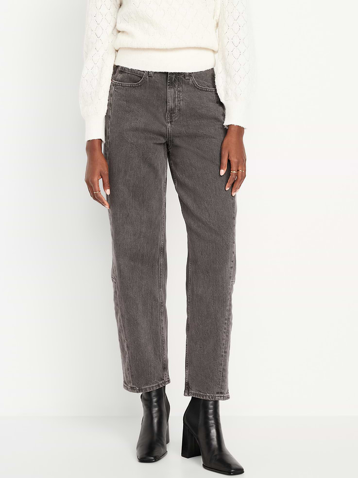 Image number 2 showing, High-Waisted Barrel Ankle Jeans