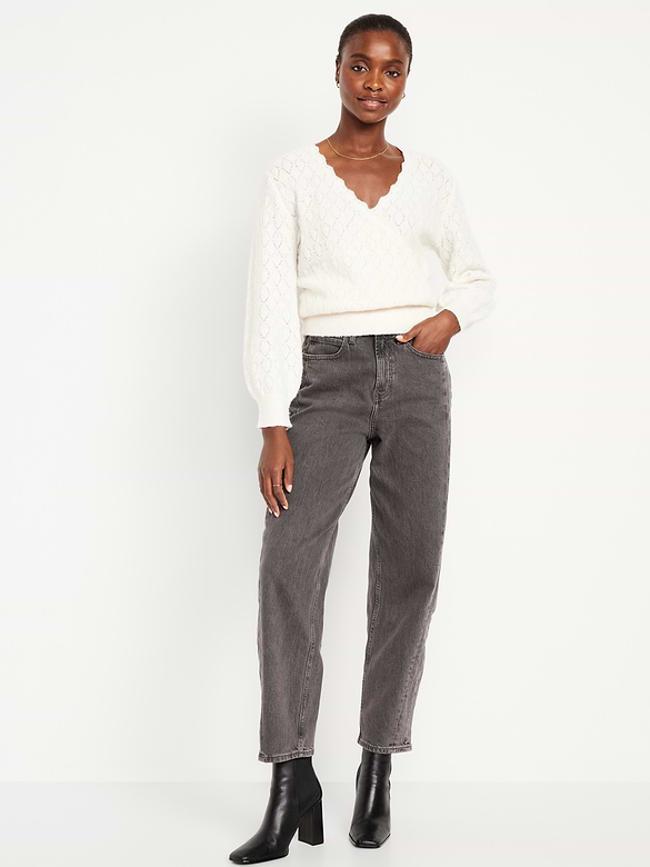 High-Waisted Baggy Barrel Ankle Jeans