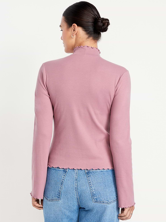 Mock-Neck Lettuce-Edge Rib Top