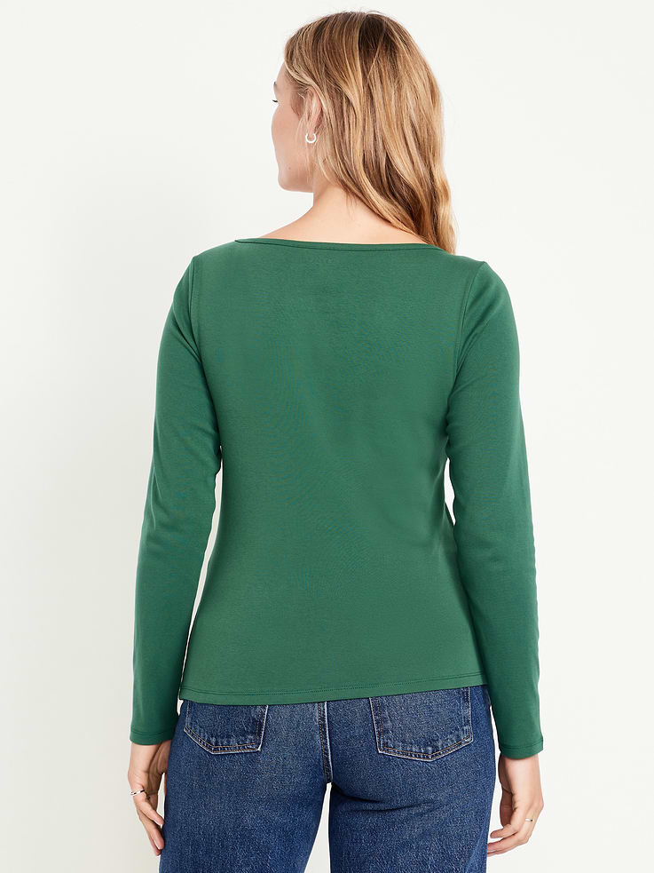 L'image numéro 5 présente T-shirt ajusté à manches longues et à encolure bateau