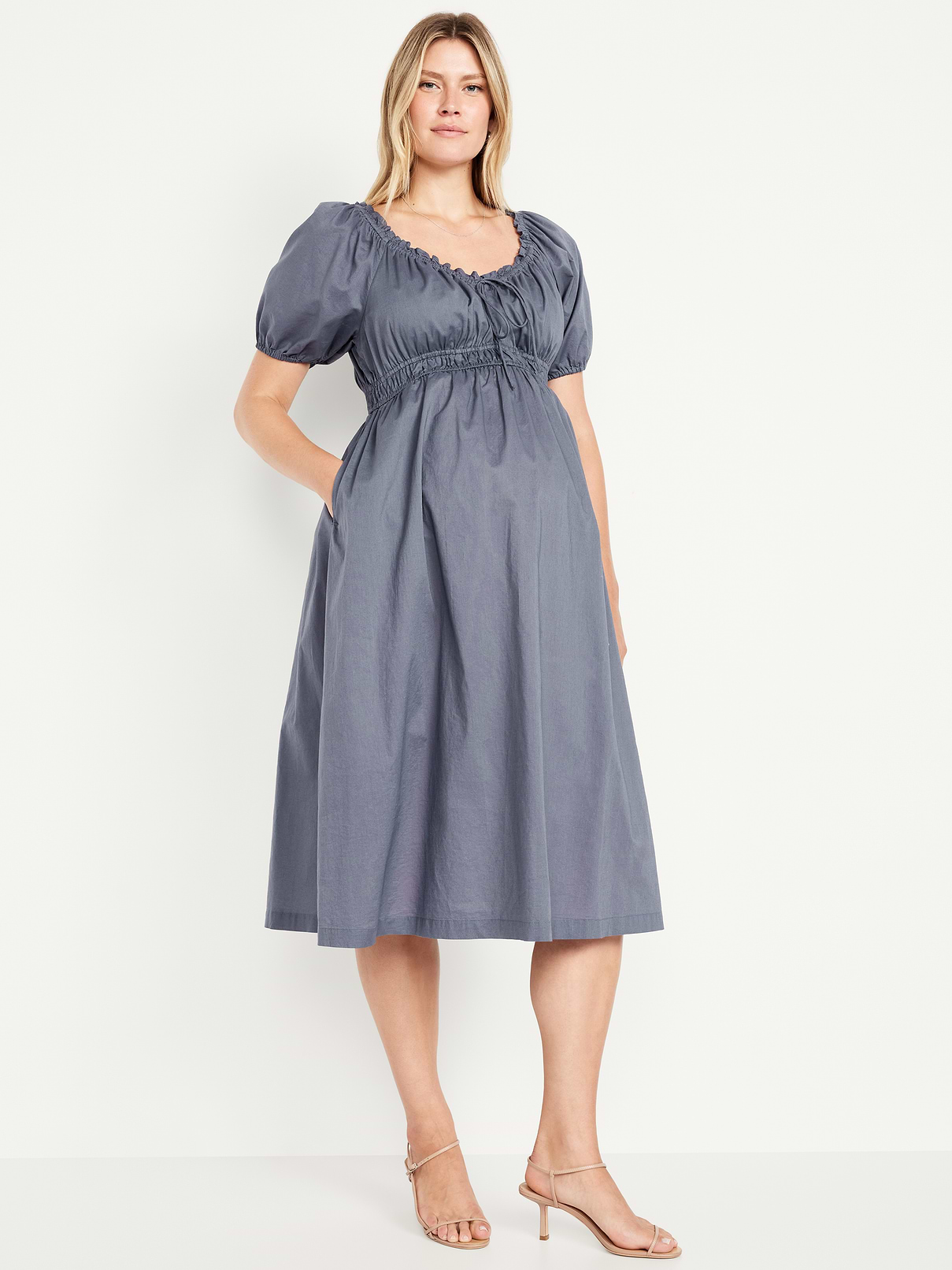 Image number 1 showing, Maternity Puff-Sleeve Midi Dress