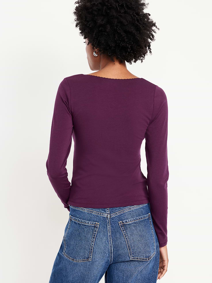 Image 2 of 9, Fitted Double-Layer Scoop-Neck Top