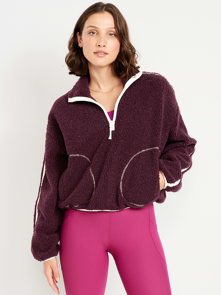 Image number 1 showing, Loose Sherpa Quarter-Zip Pullover