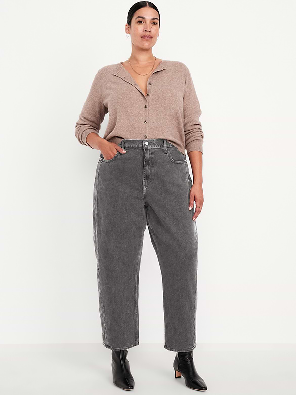 High-Waisted Baggy Barrel Ankle Jeans