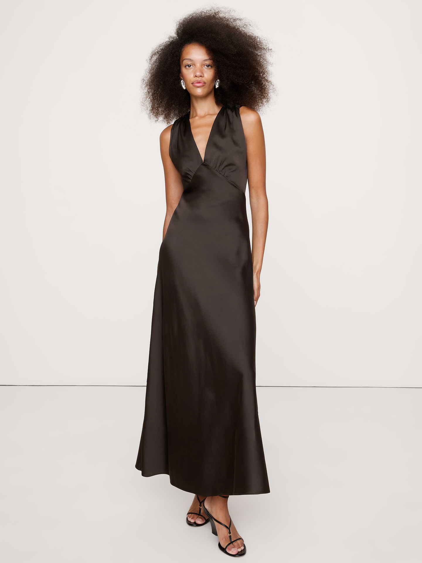 Image number 1 showing, Stretch-Satin Cross-Back Maxi Dress