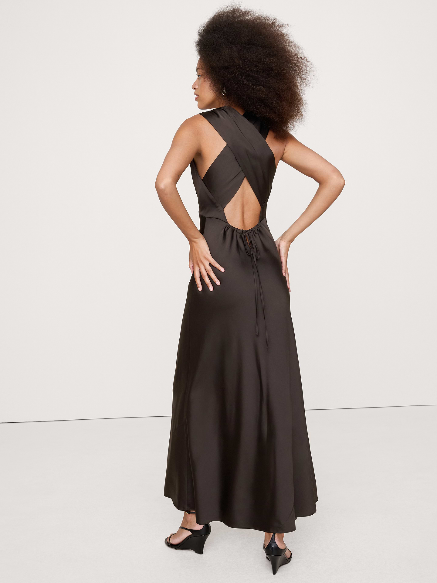 Image number 3 showing, Stretch-Satin Cross-Back Maxi Dress