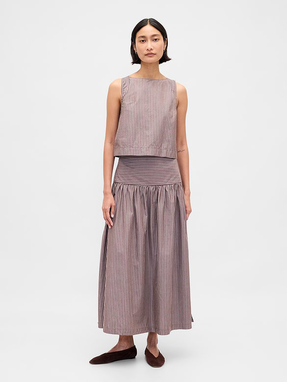 Poplin Boatneck Shell Tank Top