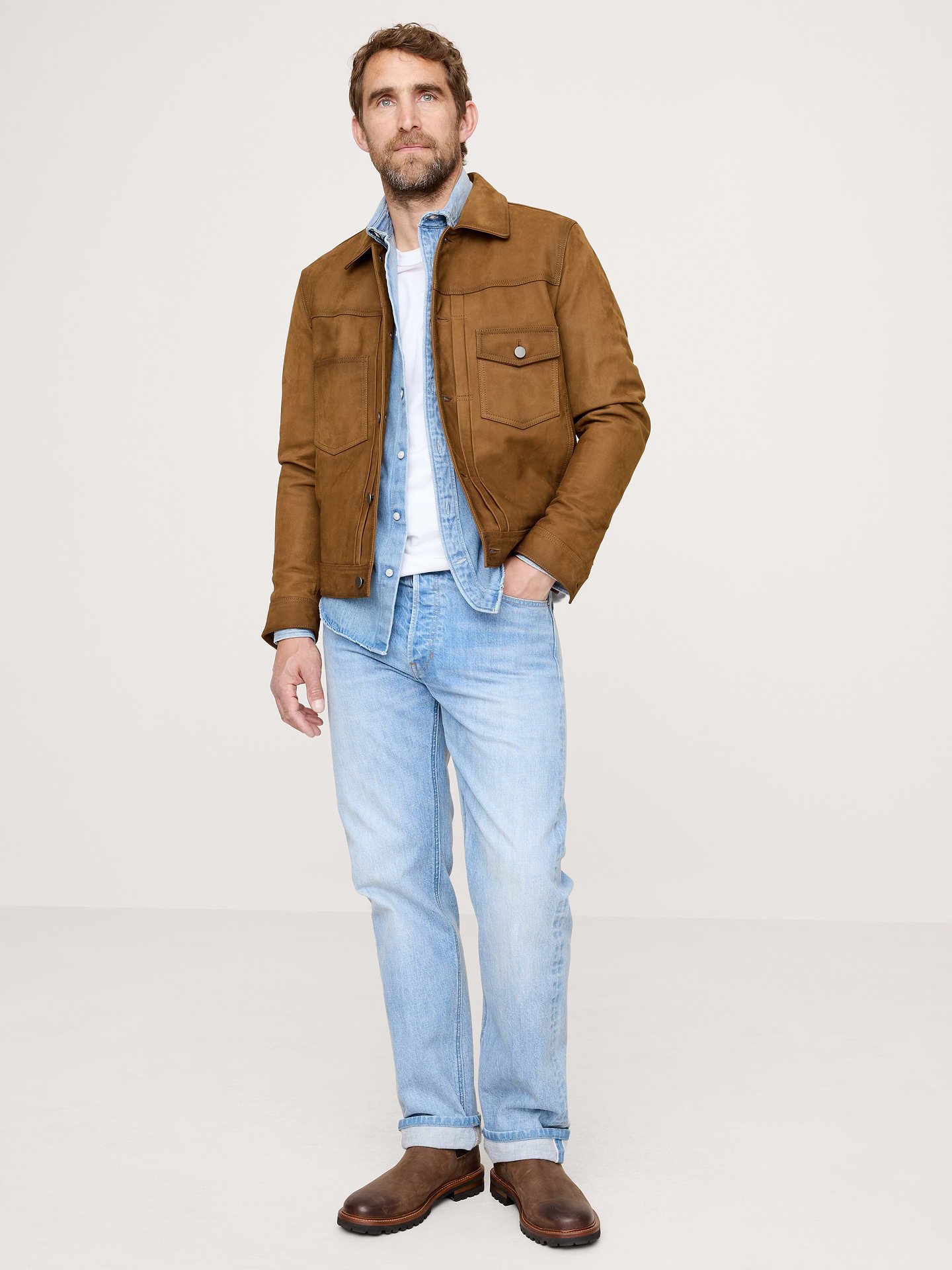 Image number 4 showing, Nubuck Leather Trucker Jacket