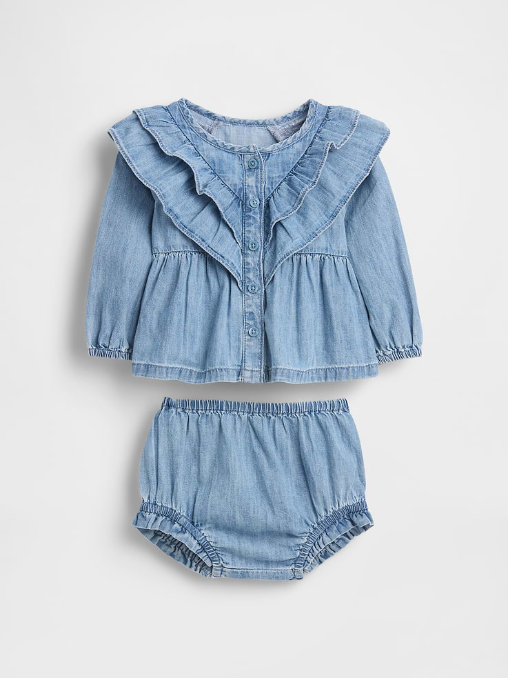 Image number 1 showing, Baby Ruffle Denim Outfit Set