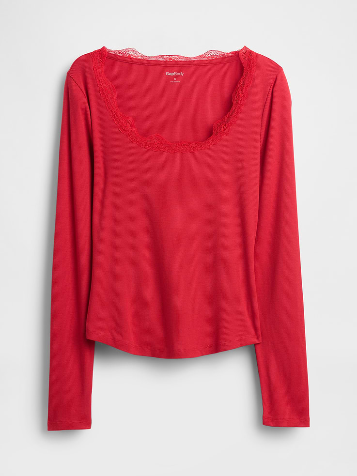 Image number 4 showing, Mini Rib Lace-Trim PJ Top