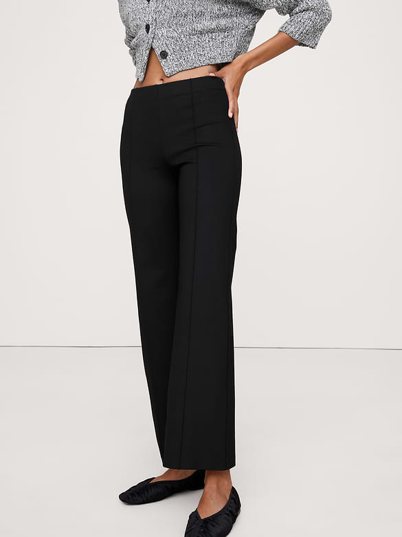 Pantalon évasé court à taille extensible Tout-aller en tricot point de Rome
