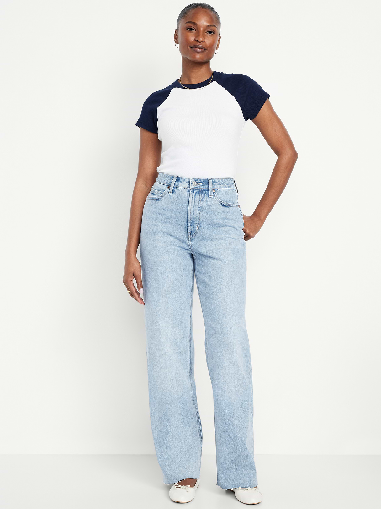 Curvy Extra High-Waisted Wide-Leg Jeans - Light Indigo Cutoff by Old Navy