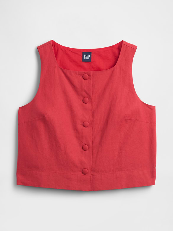 Linen-Blend Button-Front Shell Top