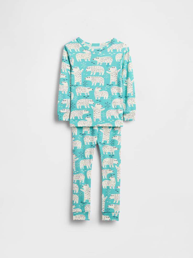 Image 1 of 2, Our comfiest PJs—now softer than ever. Cozy brushed cotton on the inside. All their favorite prints & colors on the outside., Soft cotton pajama top and pants set with a cozy brushed interior., Crewneck., Long sleeves., Elasticized waist at PJ pants., Banded cuffs., Allover polar bear print., Made with 100% organically grown cotton which is grown without the use of synthetic pesticides and fertilizers., Product #844629