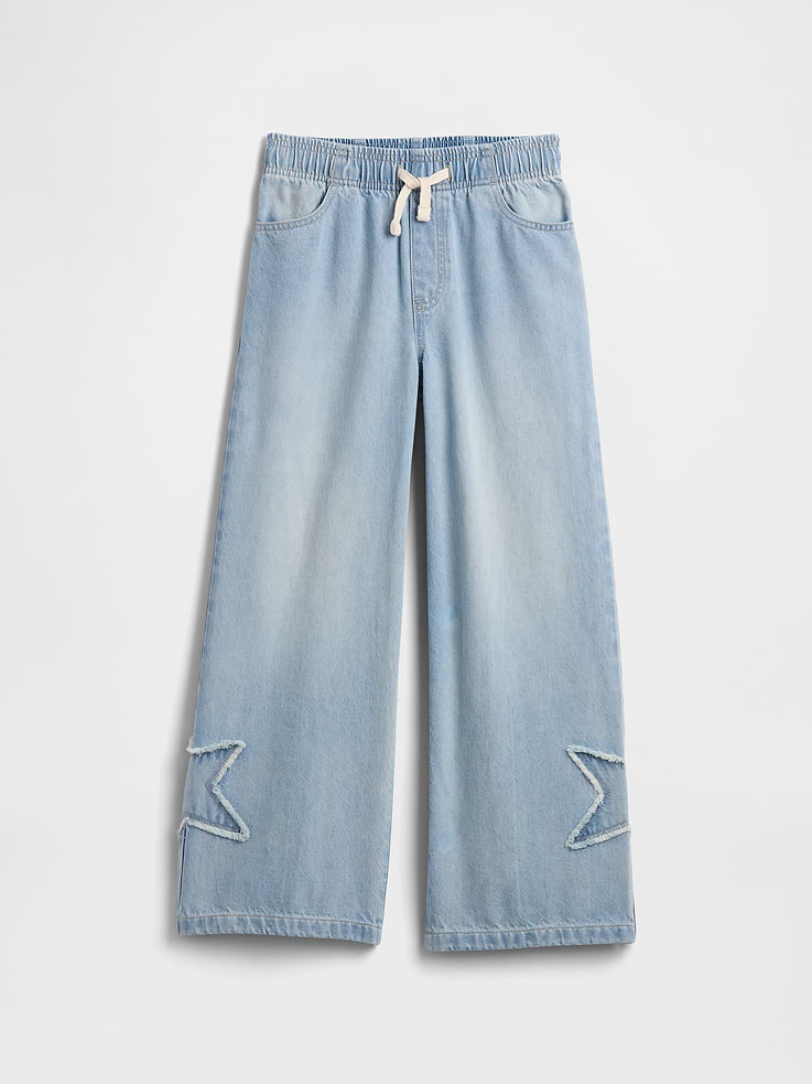 Image 1 of 3, This product is made with/contains 5% recycled contents. Compared to virgin materials, using recycled materials helps reduce resource use and waste., This product is part of our water-saving Washwell program. Compared with conventional wash methods, Washwell uses at least 20% less water., Non-stretch denim., Light indigo wash with fading., Drawcord ties at elasticized waist, faux fly., Front slant pockets, patch pockets at back., Stars at legs., This product was made in a factory that invests in gender equity and women’s empowerment through RISE. Learn more at, Product #845736