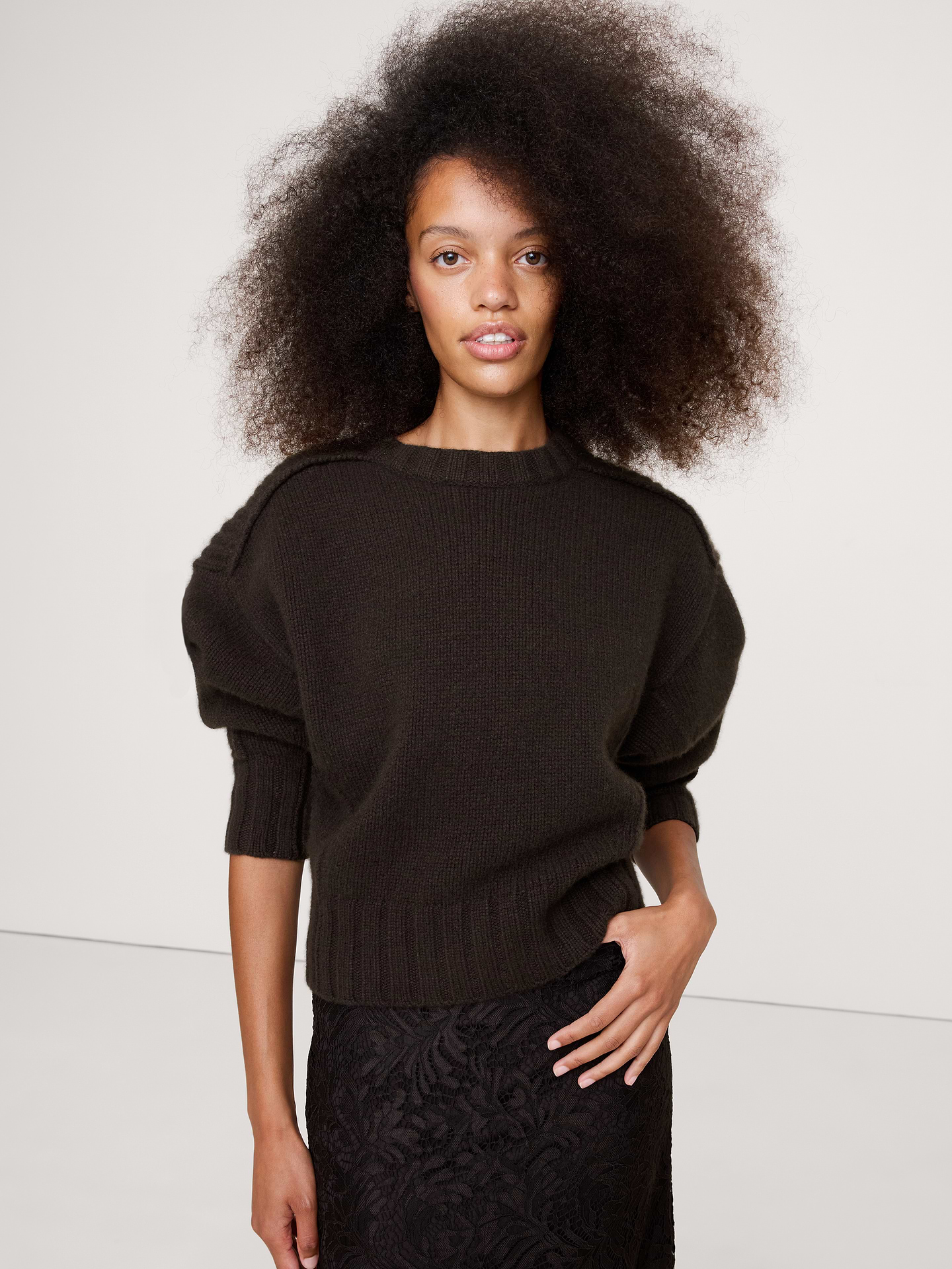 Image number 1 showing, Merino-Cashmere Ribbed-Panel Sweater