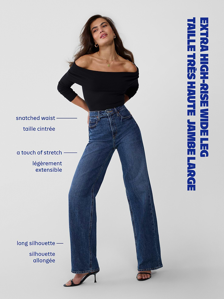 L'image numéro 9 présente Jean à jambe large et à taille très haute