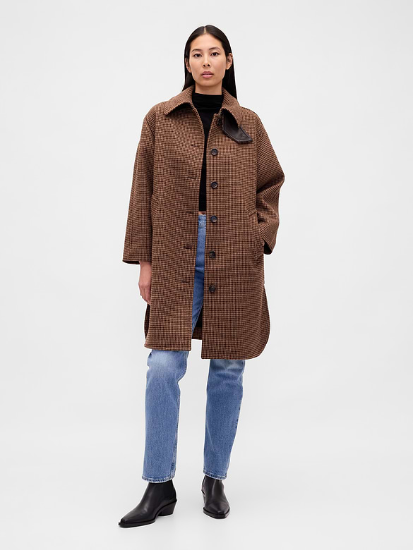 Wool-Blend Oversized Houndstooth Car Coat
