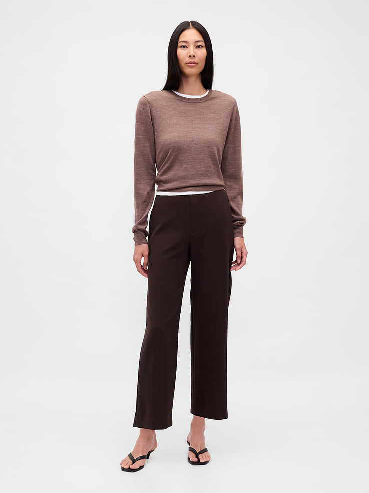 Image number 1 showing, High Rise Twill Straight Ankle Pants