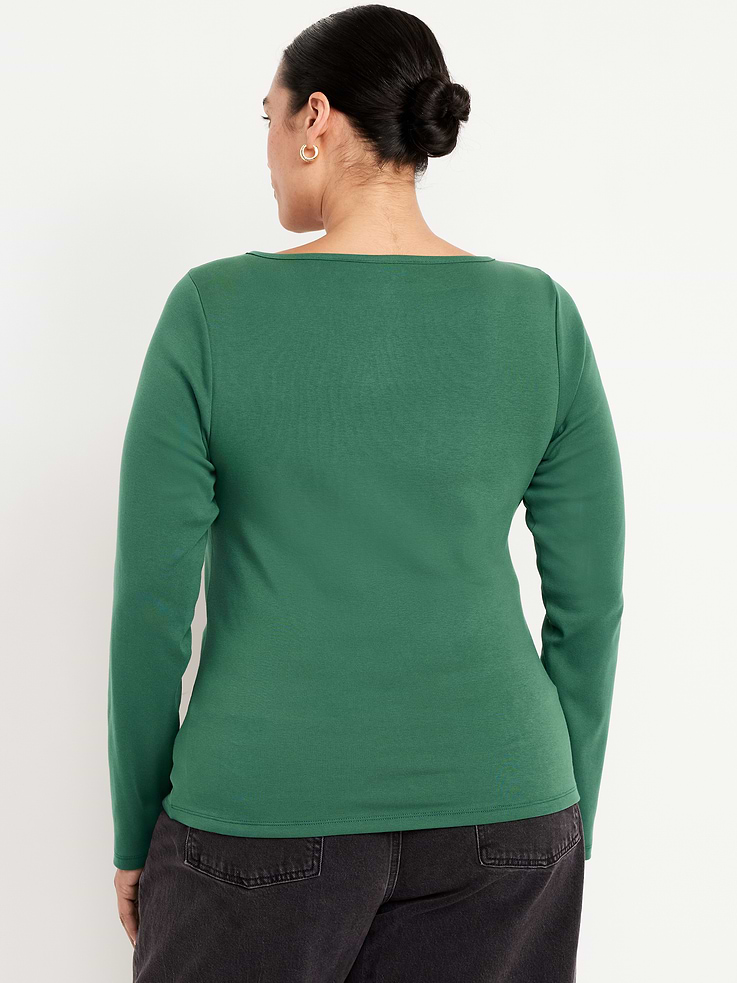L'image numéro 7 présente T-shirt ajusté à manches longues et à encolure bateau