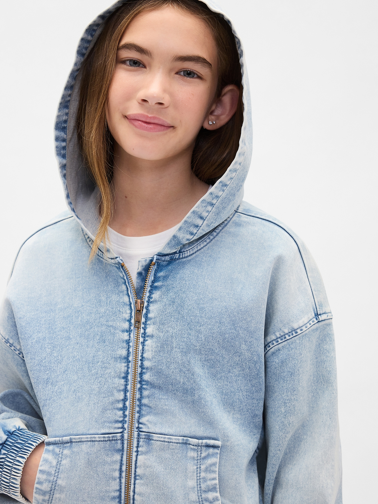 Kids Knit Denim Zip Hoodie | Gap