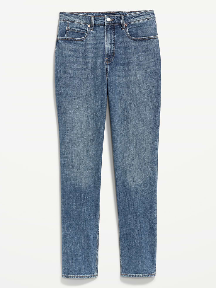 L'image numéro 8 présente Jean coupe droite profilée à taille très haute