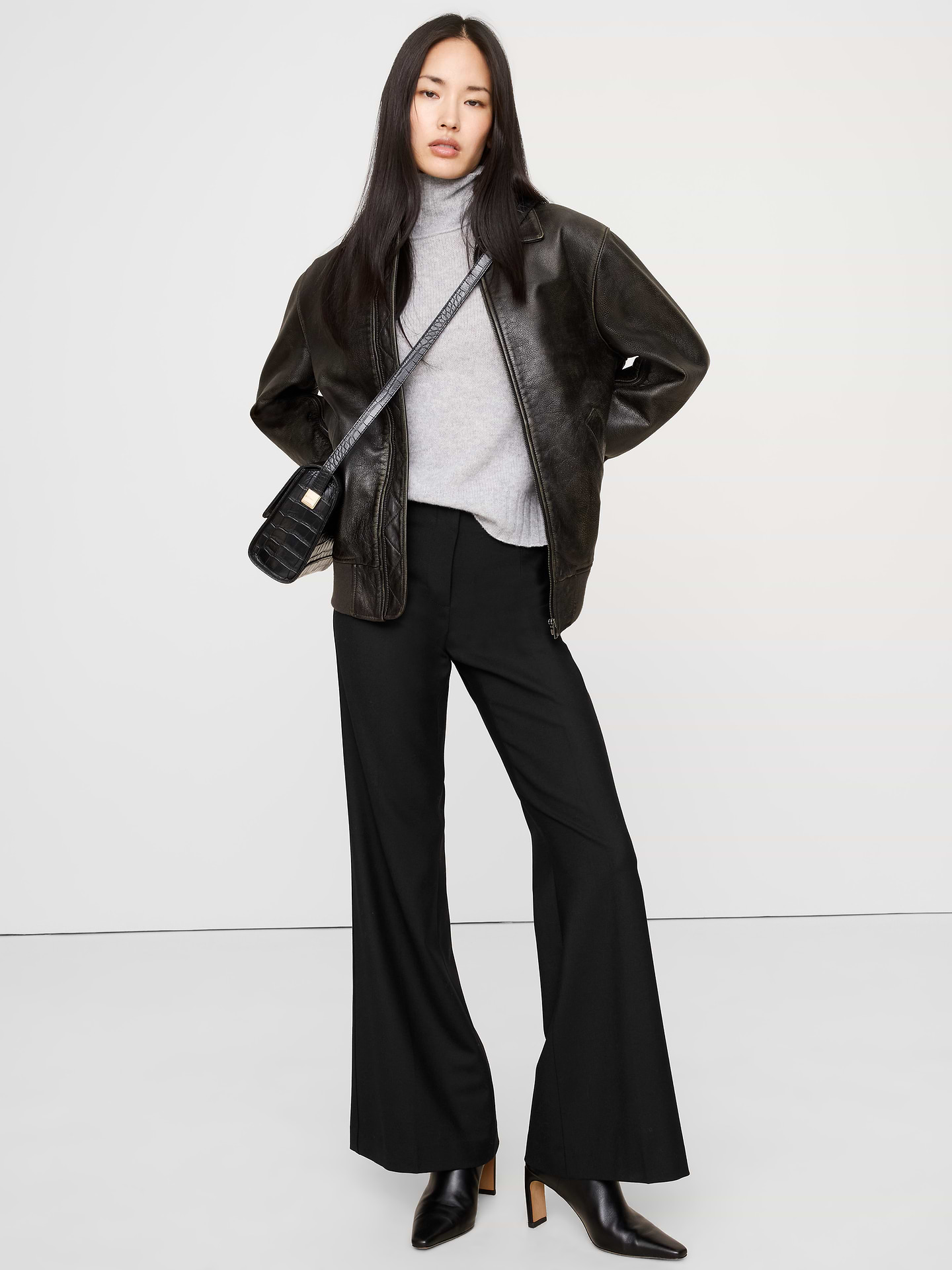 Image number 1 showing, Mid-Rise Flare Stretch Wool-Blend Pant