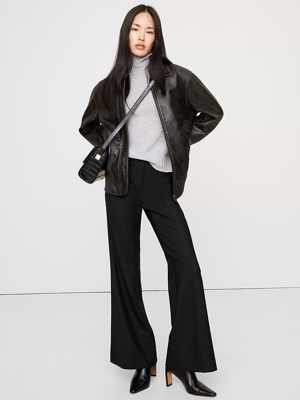 Mid-Rise Flare Stretch Wool-Blend Pant