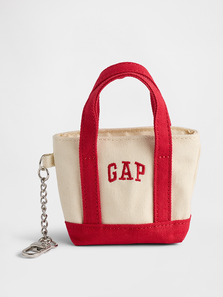 Image 1 of 3, Soft canvas cotton logo tote bag charm with a metal key ring., Product #830138