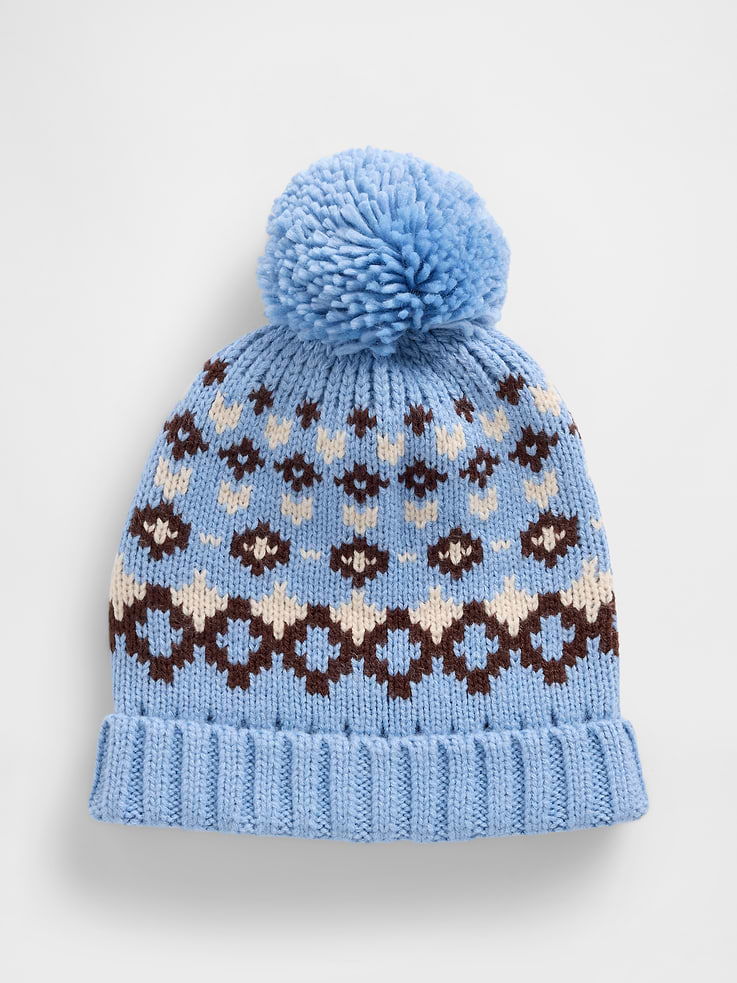 Image 1 of 1, Cozy knit., Poof ball at top., Allover print., This product was made in a factory that invests in gender equity and women’s empowerment through RISE. Learn more at, Product #856906