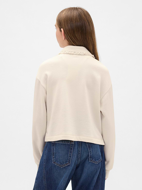 Chandail en coton ouaté à col polo avec bordure en dentelle pour Enfant