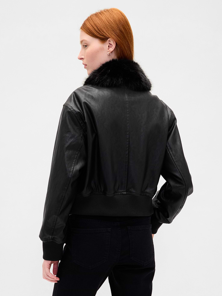 Image number 3 showing, Vegan Leather Bomber Jacket