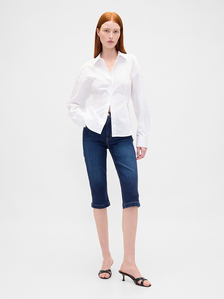 Image number 1 showing, High Rise Cropped Capri Jeans