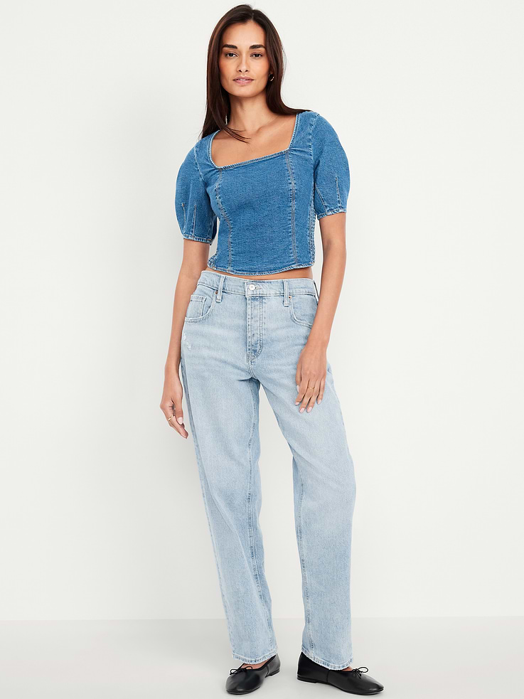 Image number 1 showing, Mid-Rise Slouchy Straight Jeans